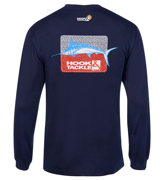 Hook and Tackle Mens Fish Regular Fit Long Sleeve Crew T-shirt - Blue Large